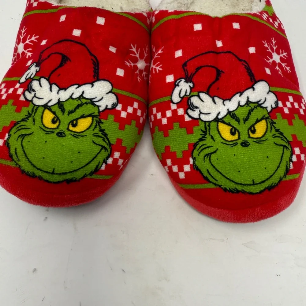 The‎ Grinch Christmas Red Slippers Kids XS/6 Holiday Winter Loungewear